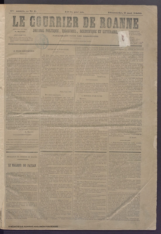 Courrier de Roanne du 9 mai 1869