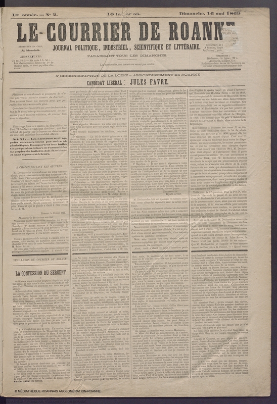 Courrier de Roanne du 16 mai 1869