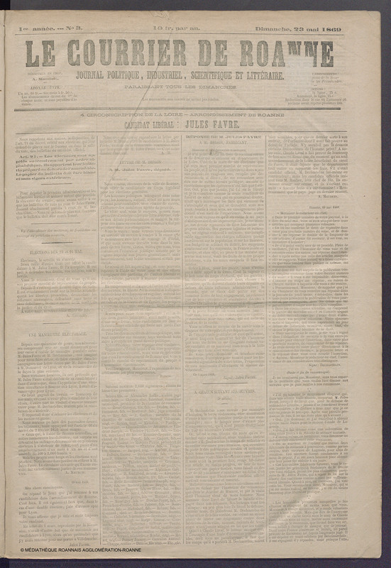 Courrier de Roanne du 23 mai 1869