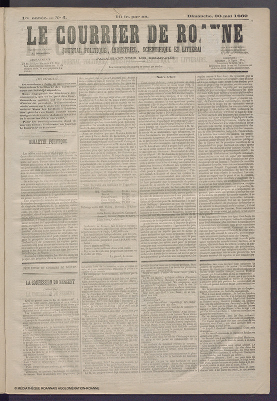 Courrier de Roanne du 30 mai 1869