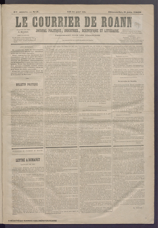 Courrier de Roanne du 6 juin 1869