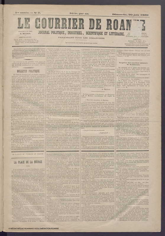Courrier de Roanne du 20 juin 1869