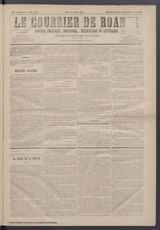 Courrier de Roanne du 4 juillet 1869