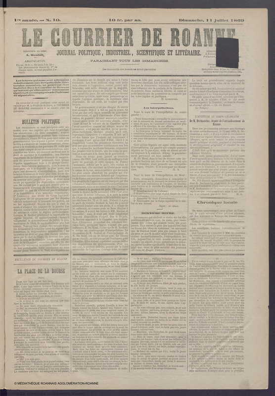 Courrier de Roanne du 11 juillet 1869
