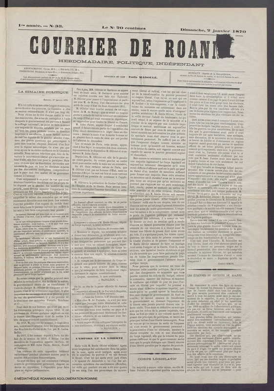 Courrier de Roanne du 2 janvier 1870