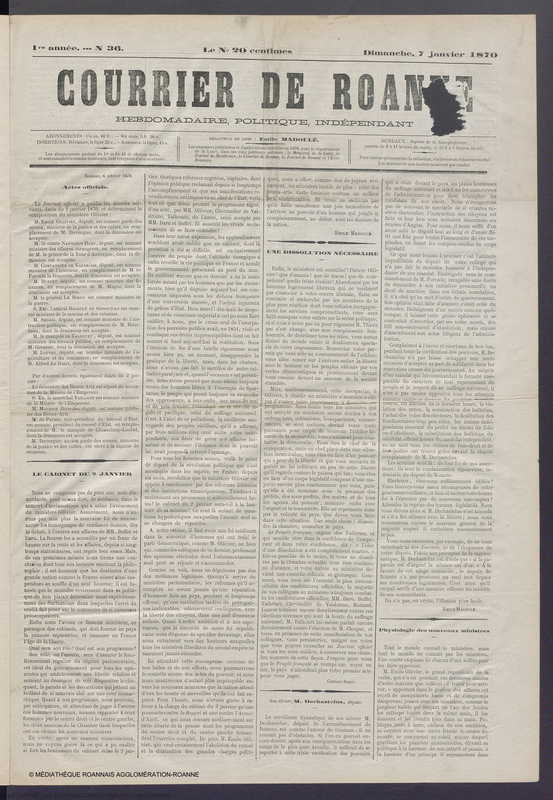 Courrier de Roanne du 9 janvier 1870