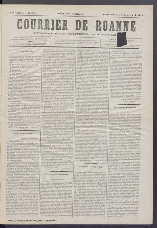 Courrier de Roanne du 30 janvier 1870