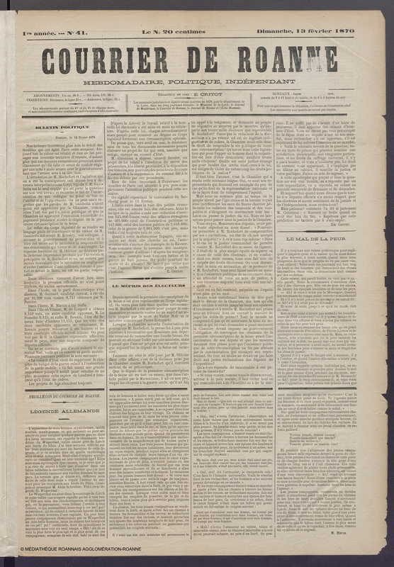 Courrier de Roanne du 13 février 1870