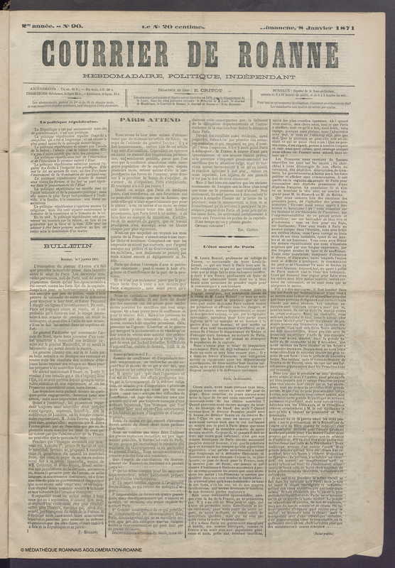 Courrier de Roanne du 8 janvier 1871