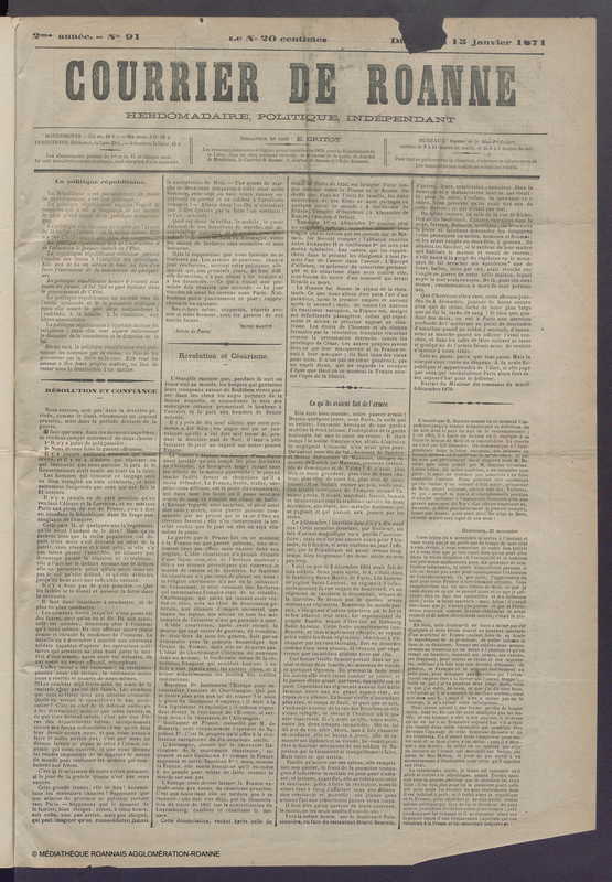 Courrier de Roanne du 15 janvier 1871