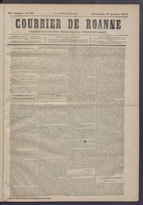 Courrier de Roanne du 22 janvier 1871