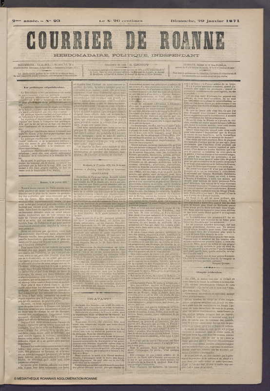 Courrier de Roanne du 29 janvier 1871