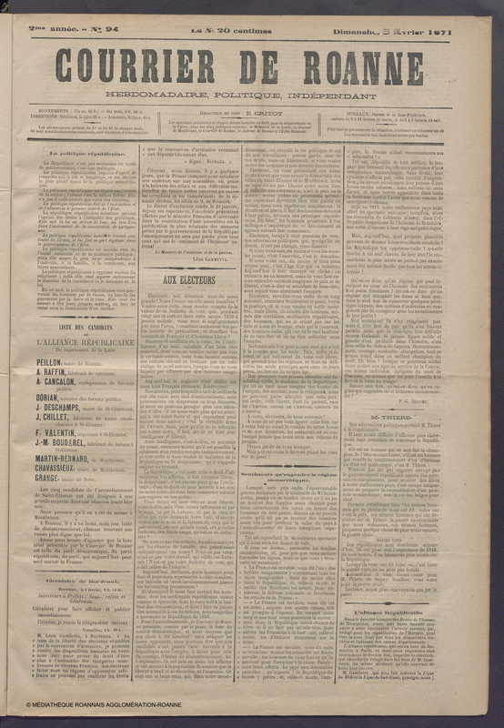 Courrier de Roanne du 5 février 1871