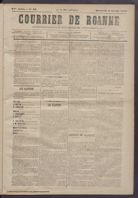 Courrier de Roanne du 8 février 1871