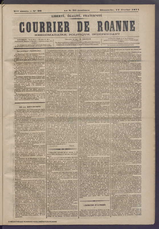 Courrier de Roanne du 12 février 1871