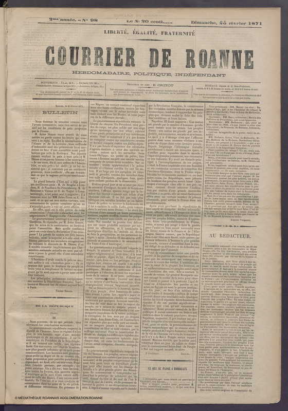 Courrier de Roanne du 26 février 1871