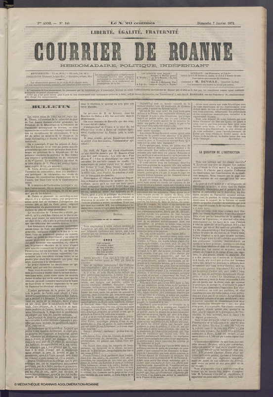 Courrier de Roanne du 7 janvier 1872