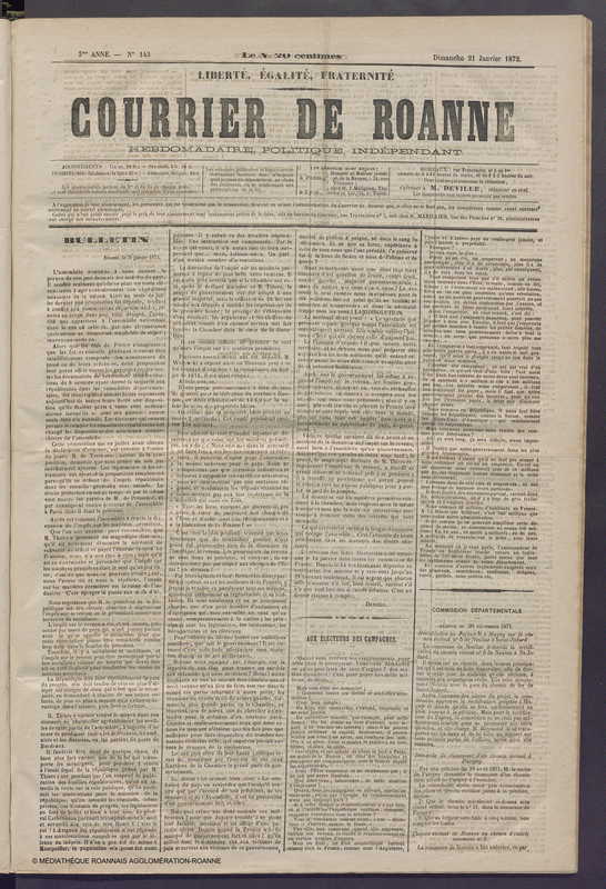 Courrier de Roanne du 21 janvier 1872