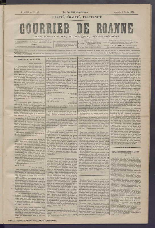 Courrier de Roanne du 4 février 1872
