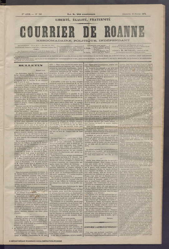 Courrier de Roanne du 11 février 1872