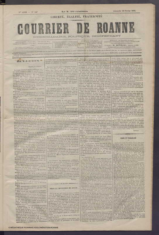 Courrier de Roanne du 18 février 1872