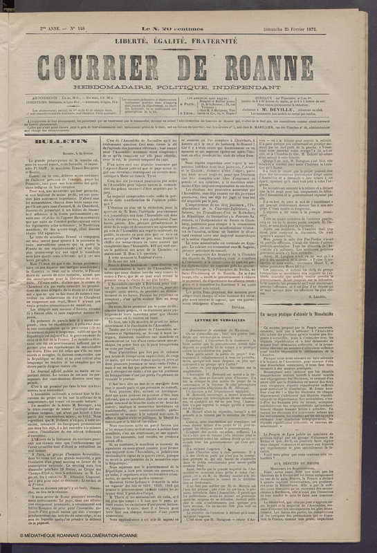 Courrier de Roanne du 25 février 1872