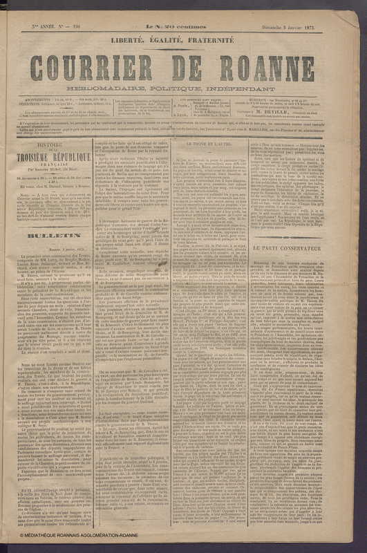 Courrier de Roanne du 5 janvier 1873