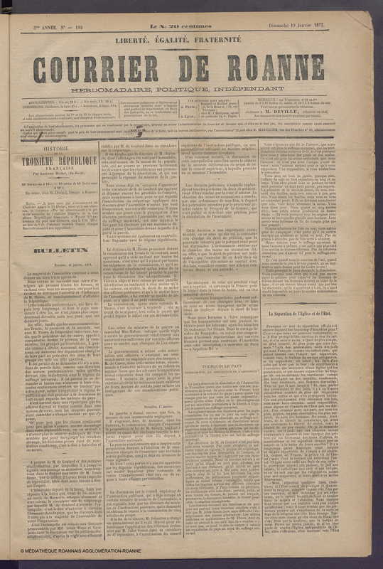 Courrier de Roanne du 19 janvier 1873