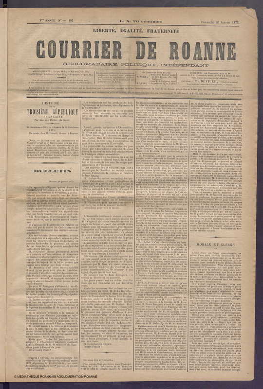 Courrier de Roanne du 26 janvier 1873