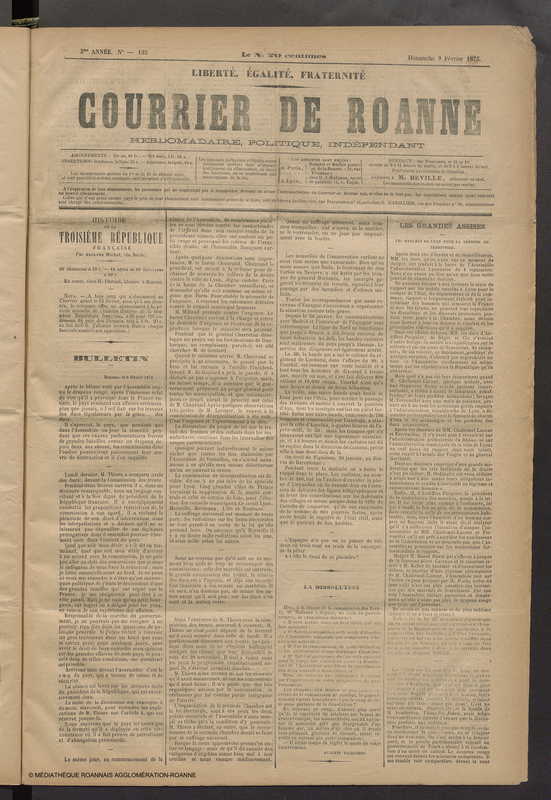 Courrier de Roanne du 9 février 1873
