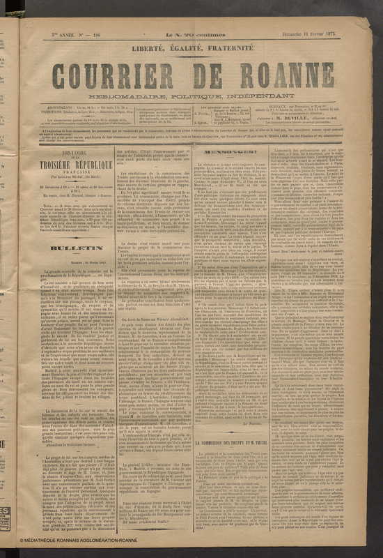 Courrier de Roanne du 16 février 1873