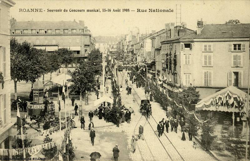 ROANNE - Souvenir du concours musical, 15-16 août 1908 - Rue Nationale