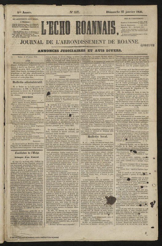L'Écho Roannais du 27 janvier 1856