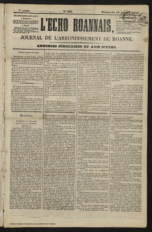 L'Écho Roannais du 10 janvier 1858