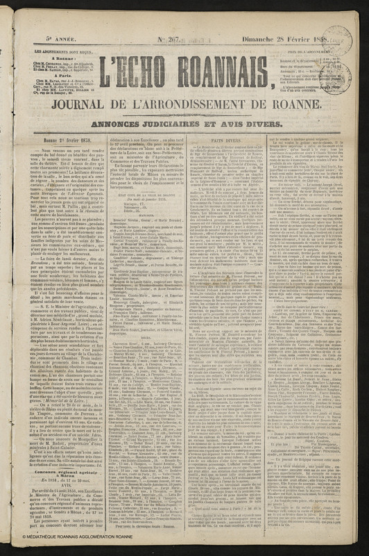 L'Écho Roannais du 28 février 1858