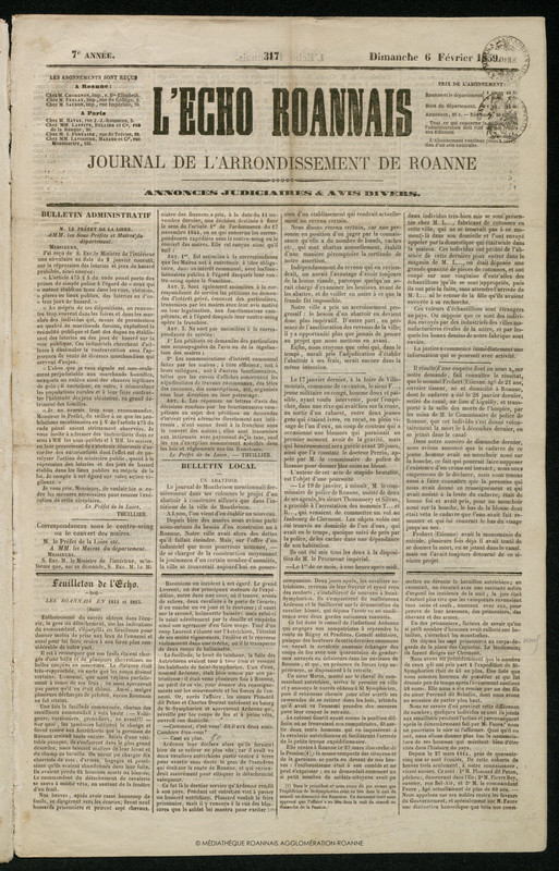L'Écho Roannais du 06 février 1859