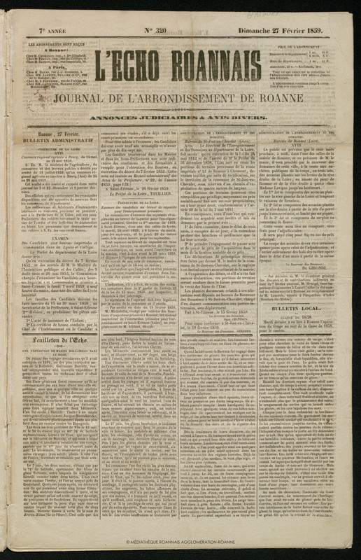 L'Écho Roannais du 27 février 1859