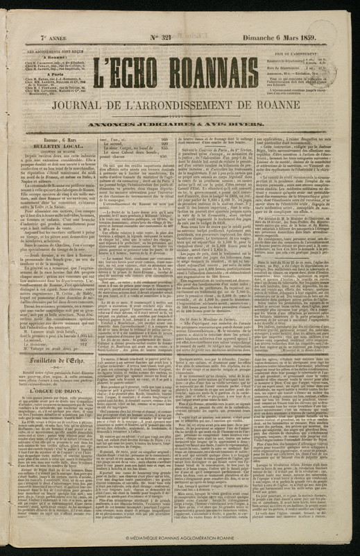 L'Écho Roannais du 06 mars 1859