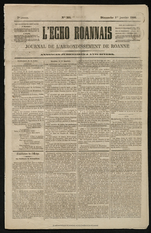 L'Écho Roannais du 01 janvier 1860