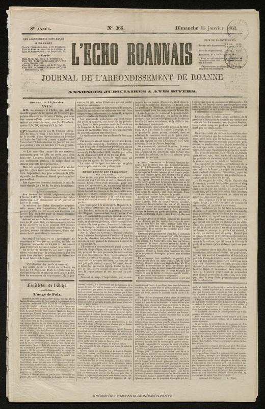 L'Écho Roannais du 15 janvier 1860
