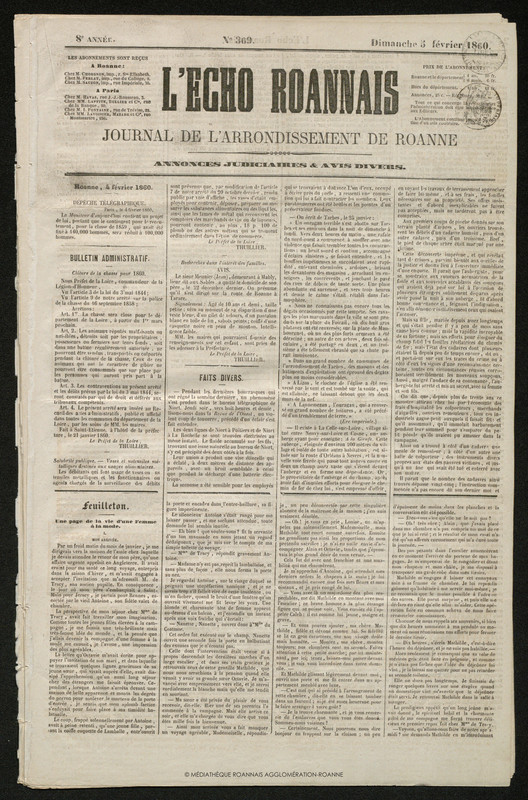 L'Écho Roannais du 05 février 1860