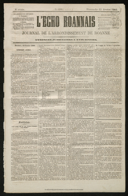 L'Écho Roannais du 12 février 1860