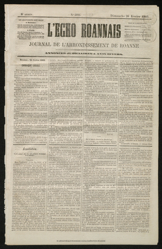 L'Écho Roannais du 26 février 1860