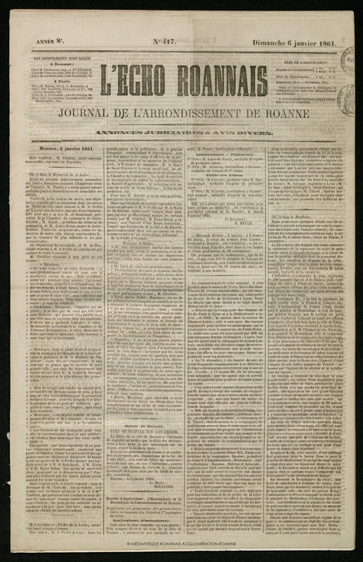 L'Écho Roannais du 06 janvier 1861