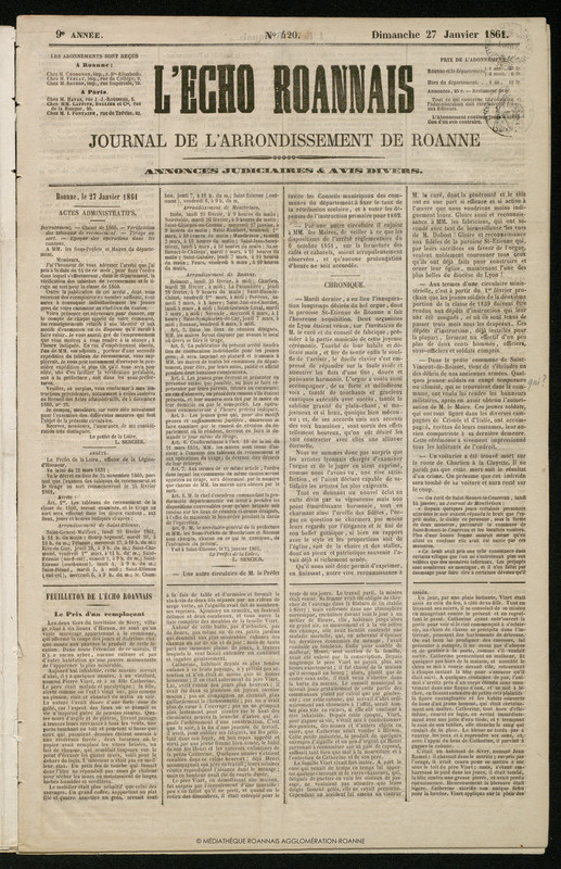 L'Écho Roannais du 27 janvier 1861