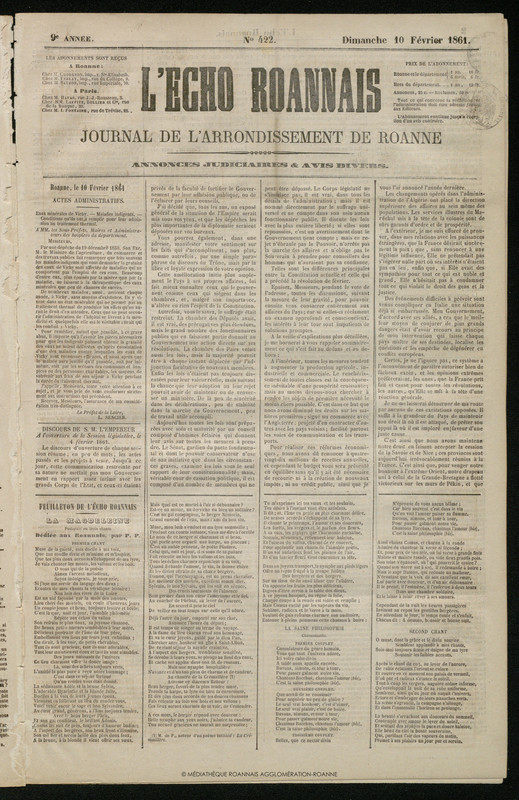 L'Écho Roannais du 10 février 1861