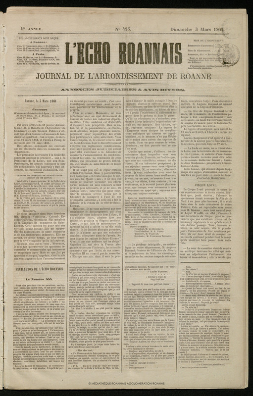 L'Écho Roannais du 03 mars 1861