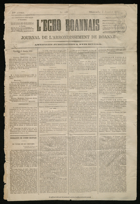 L'Écho Roannais du 05 janvier 1862