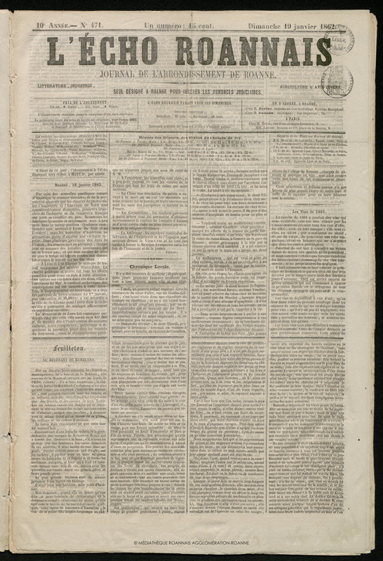 L'Écho Roannais du 19 janvier 1862