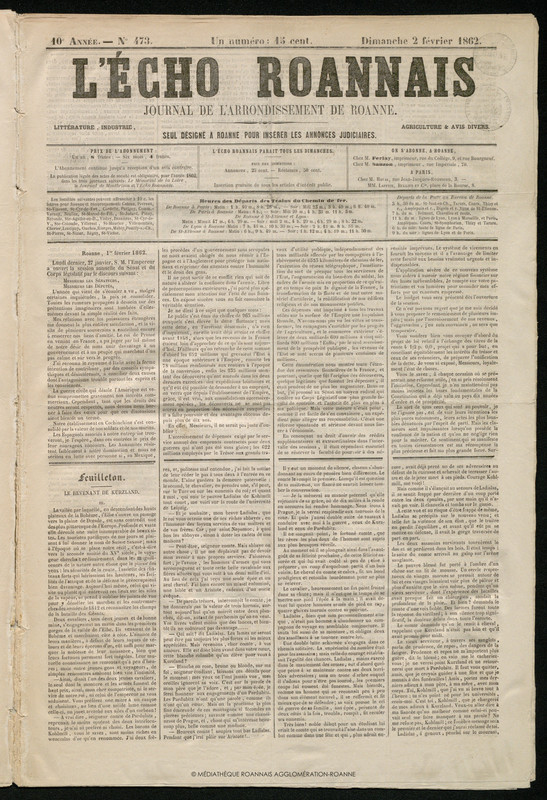 L'Écho Roannais du 02 février 1862